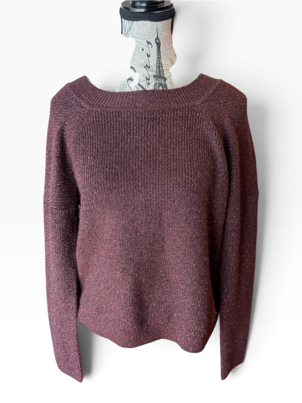 Abercrombie & Fitch Sparkle Plum Crewneck Sweater with bow tie up